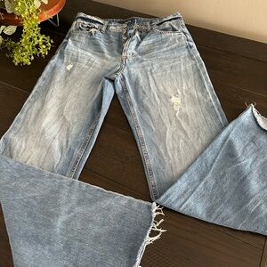 Aero Distressed Light Blue high rise Wide-Leg Jeans button fly Sz 8
